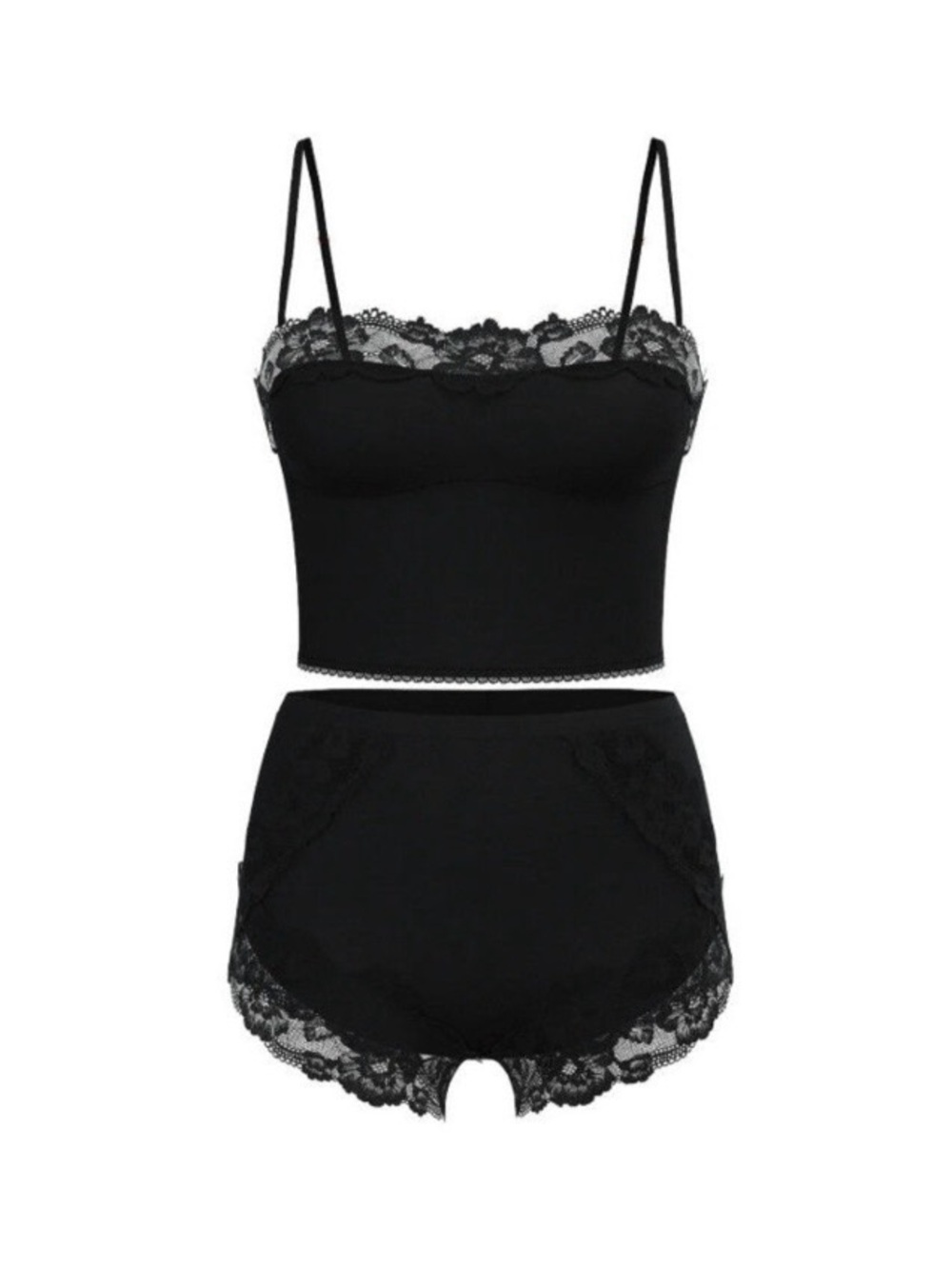 Victoria Secret Black Cami Set Tank Shortie Soft Modal Lace Trim Sexy Sz S M NWT